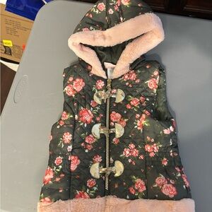 Little Lass Green Vest with Pink Fur Trim 4T